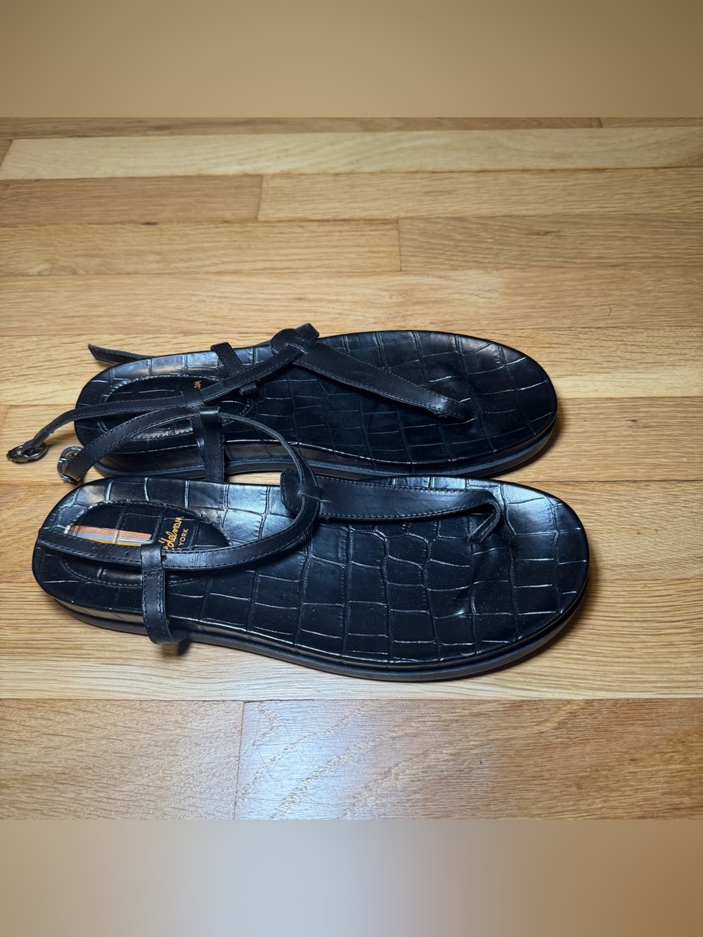 Sam Edelman Black Leather Croc Embossed Strappy Sandals Size 8